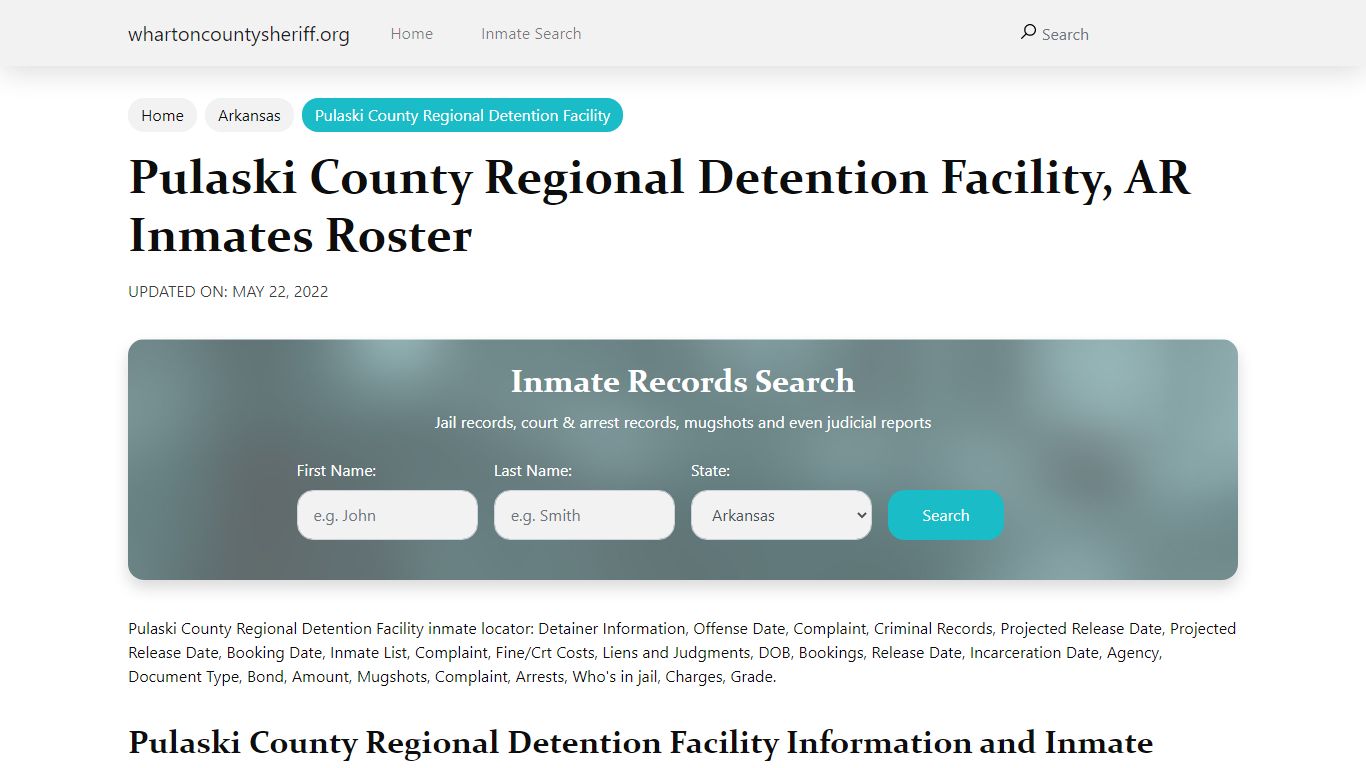 Pulaski County Regional Detention Facility, AR Jail Roster ...